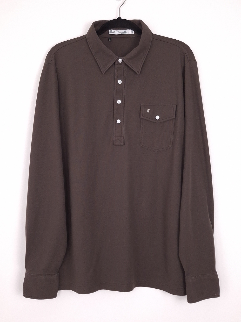 Criquet pima cotton polo shirt long sleeve preppy golf business casual brown